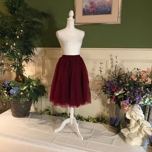 Mid length deep red burgundy tulle skirt
